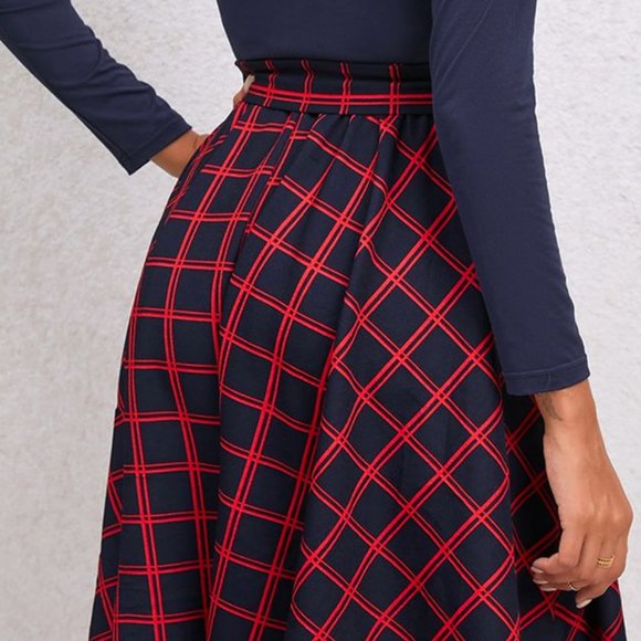 Plaid Tie Waist Ruffle Shoulder Dress - Picture 9 of 9